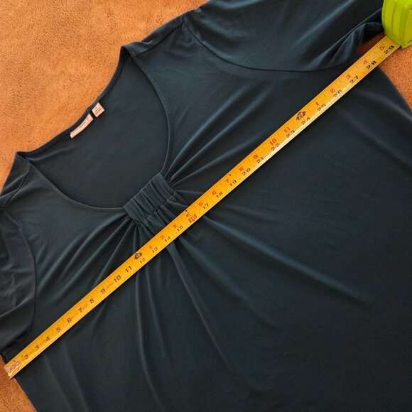 Susan Graver Liquid Knit Pullover Tunic Top Size 3X Pleated Neck Forest Green - Picture 8 of 9